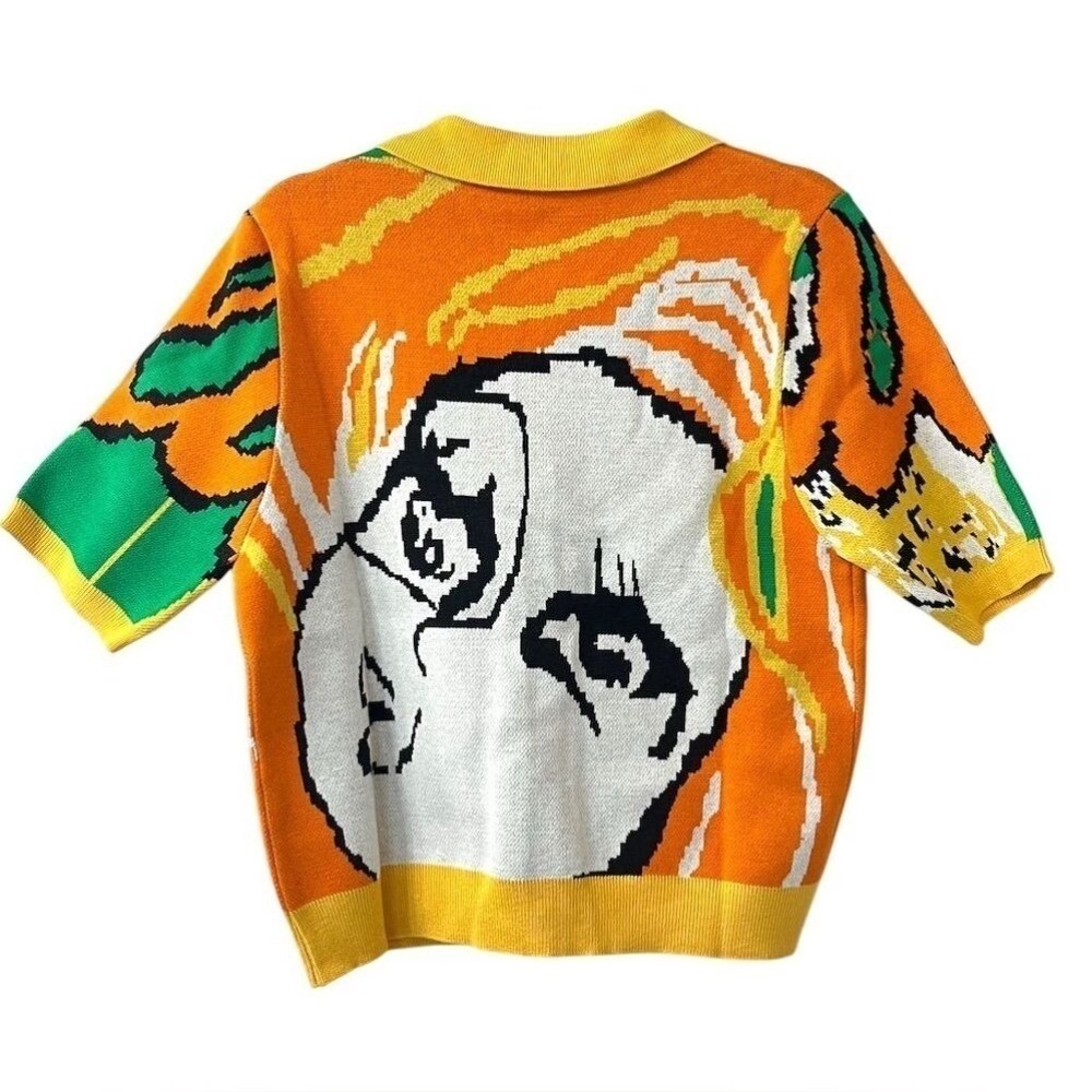 Y2k Trendy Multicolor Graphic Crop Button Up Sweater Cardigan L Cartoon Spring - Picture 3 of 11